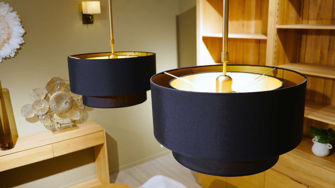 Suspension abat-jours double noir et or