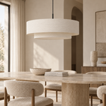 Suspension Double Abat-Jour Velours Cotelé Blanc Ivoire