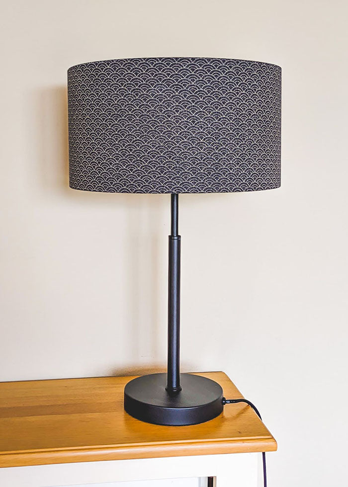 Black Metal Lamp | Blue and Gold Japanese Fabric Shade