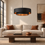 Suspension Double Abat-Jour Noir & Cuivre