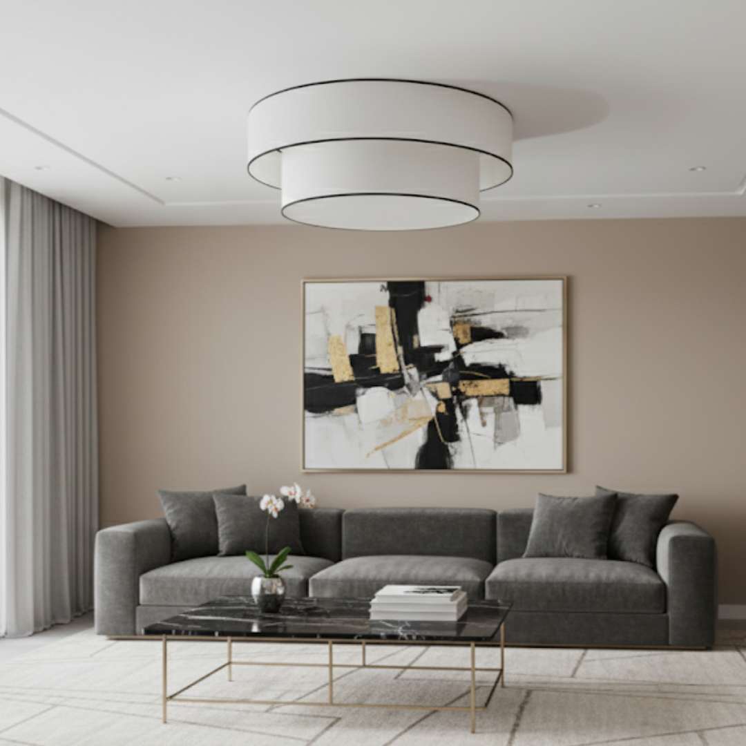 Plafonnier Abat-jour Blanc et Noir dans un salon moderne et design