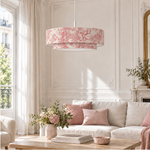 Suspension Double Abat-Jour Toile de Jouy Rose