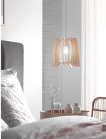 Brown Pendant Lamp in Wooden Slats