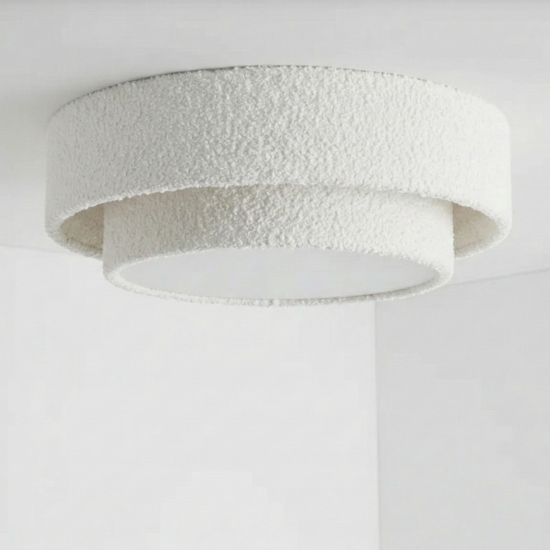 Plafonnier abat-jour tissus bouclette blanc