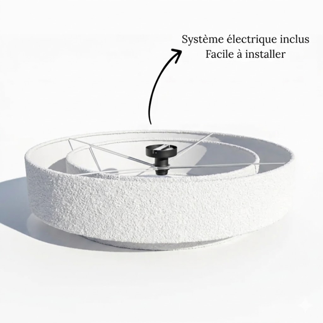 Plafonnier double abat-jour tissus bouclette 