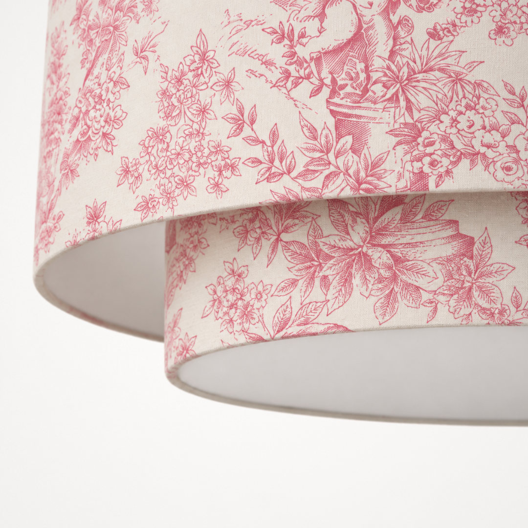 Suspension Double Abat-Jour Toile de Jouy Rose
