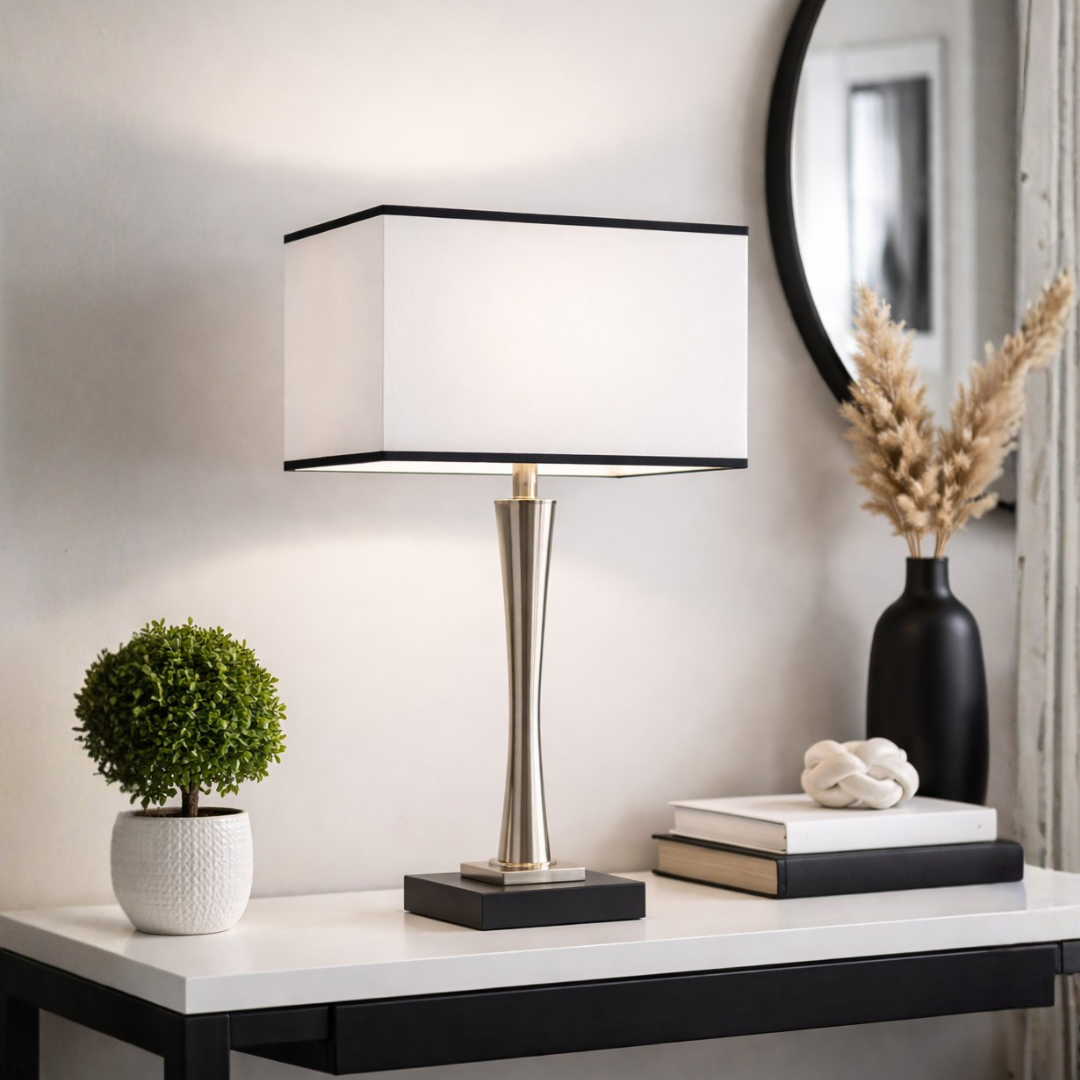 abat-jour rectangulaire blanc avec liseré noir