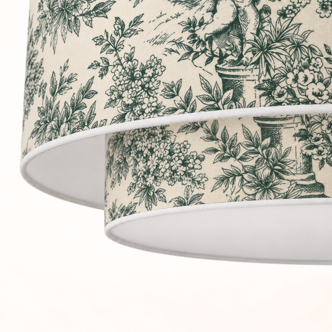 Suspension Double Abat-Jour Toile de Jouy Vert