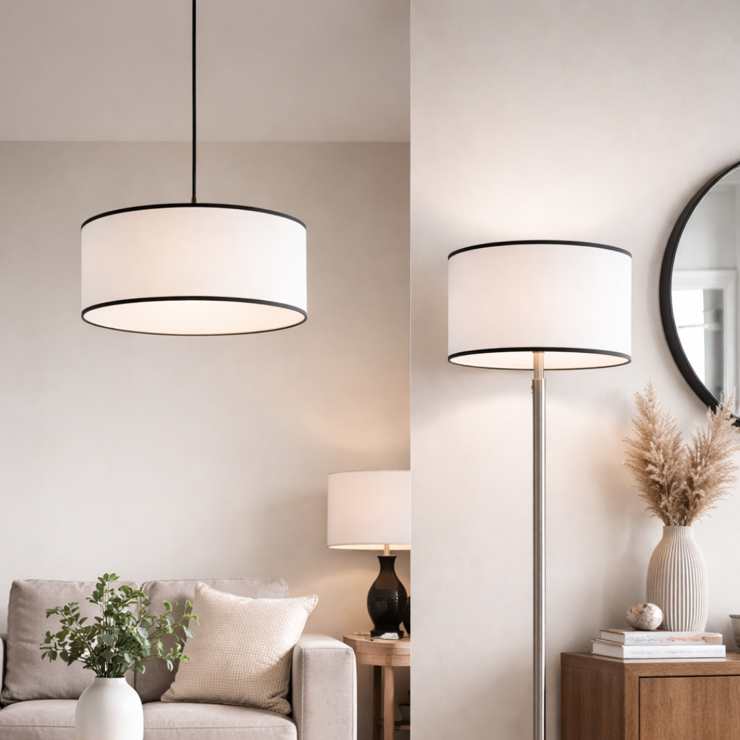 abat-jour blanc et noir à poser ou à suspendre