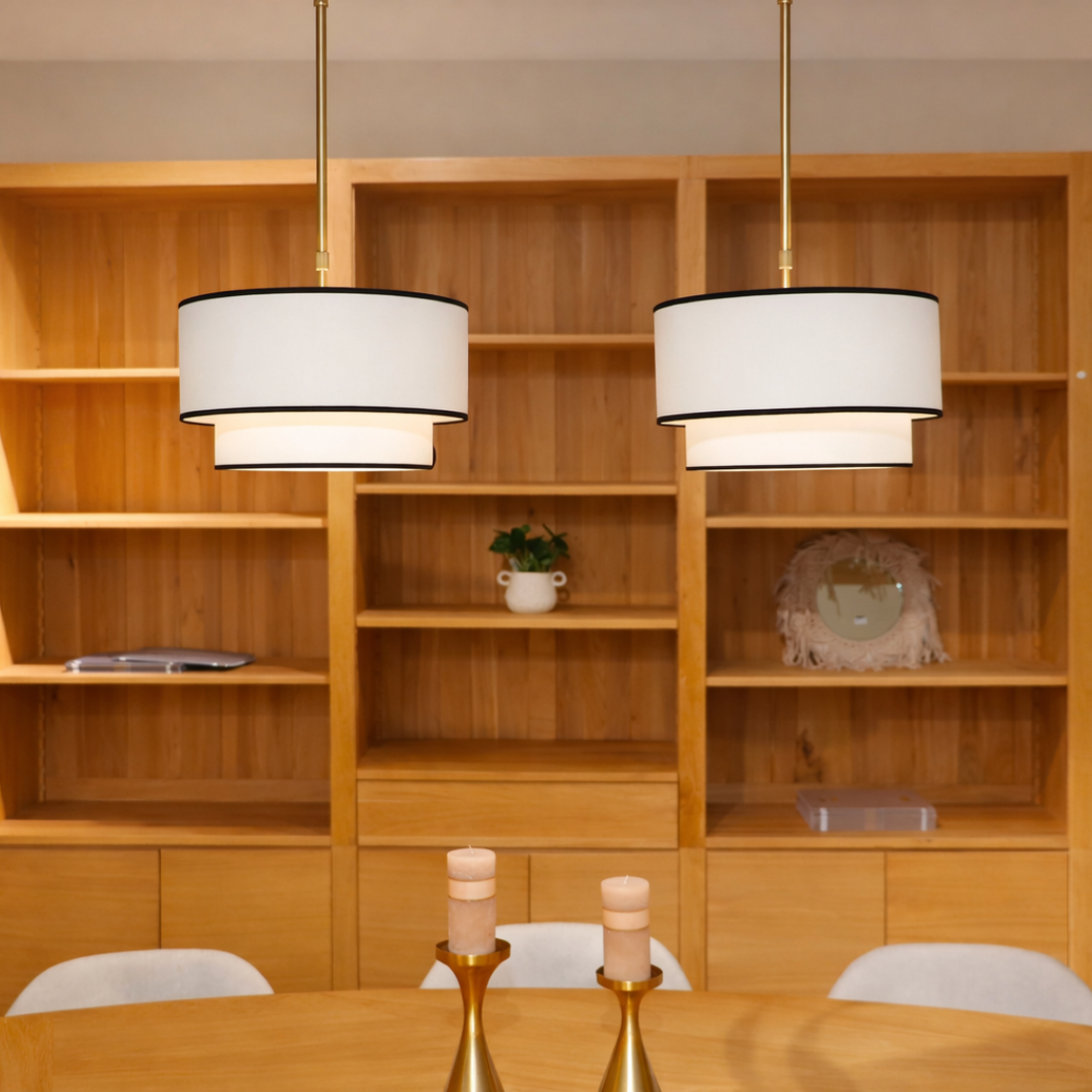 Suspension double abat-jour blanc liseré noir