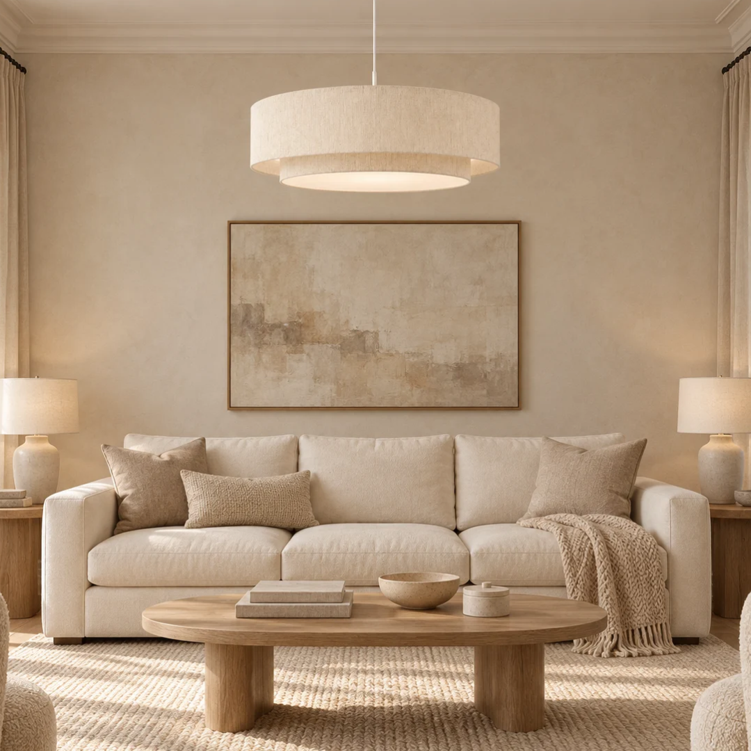 Suspension Double Abat-Jour Lin Naturel