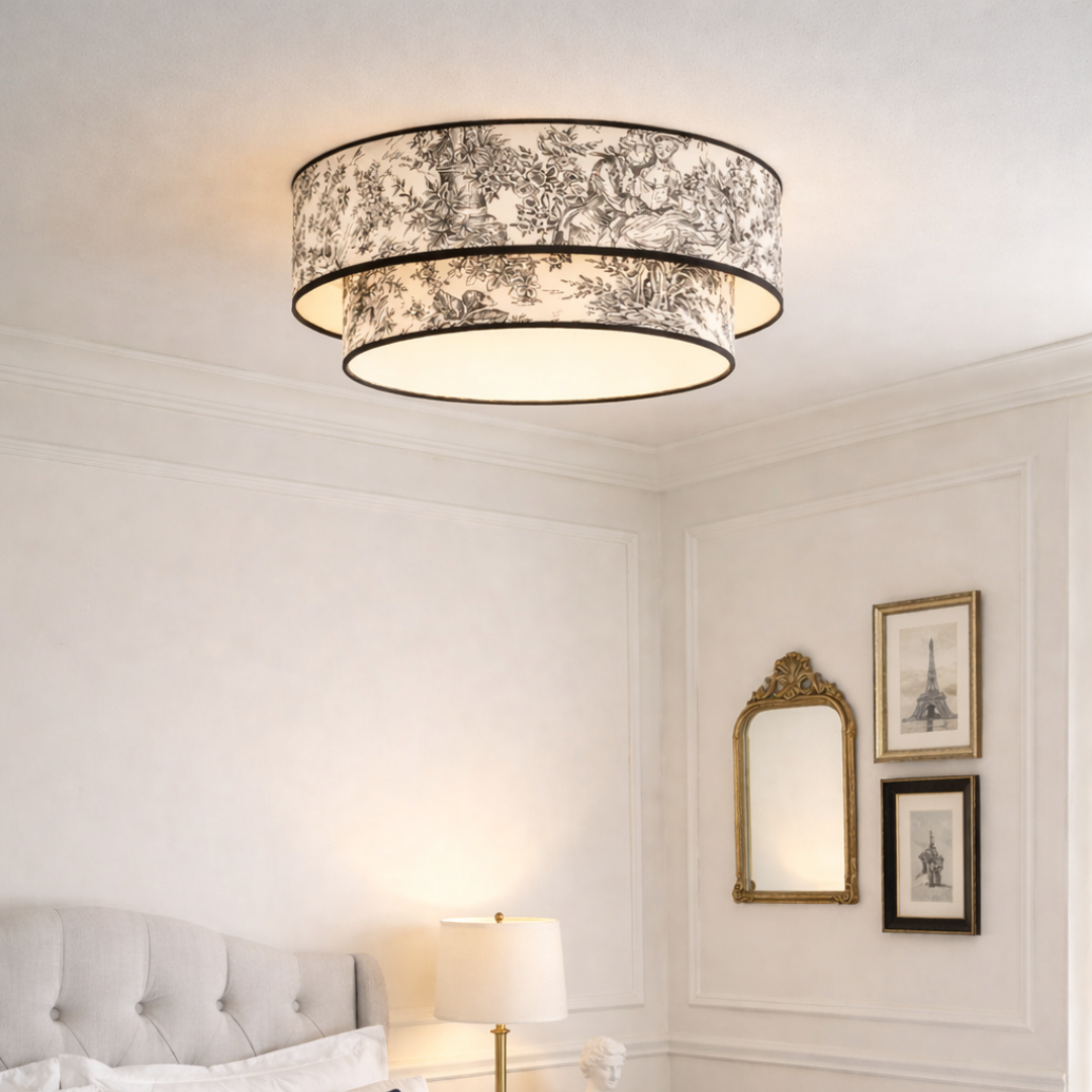 plafonnier abat-jour toile de jouy noir