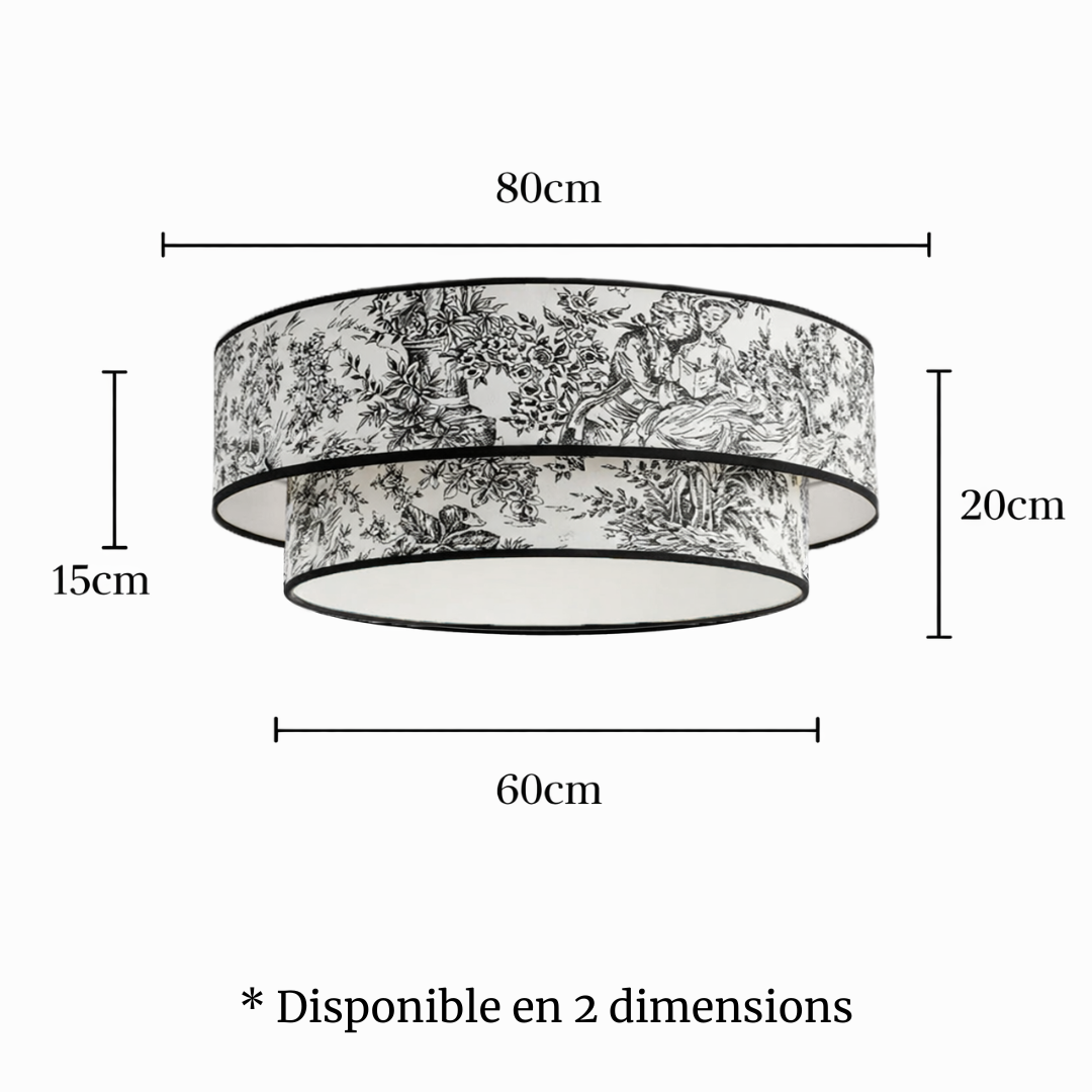 plafonnier double abat-jour toile de jouy noir 80cm et 60cm