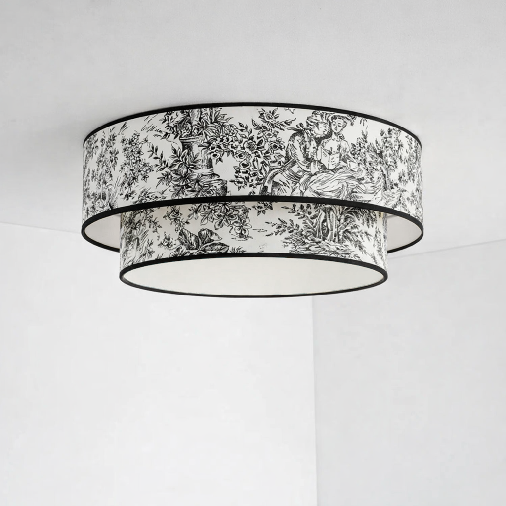 plafonnier double abat-jour toile de jouy noir