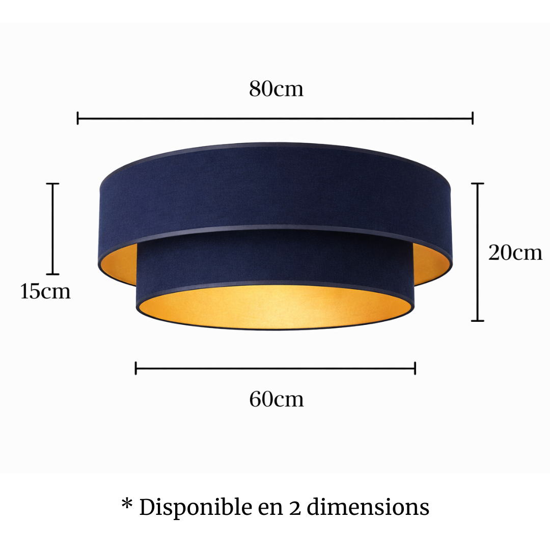 plafonnier abat-jour bleu marine et or 80cm et 60cm de diamètre