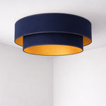 plafonnier double abat-jour bleu marine intérieur doré
