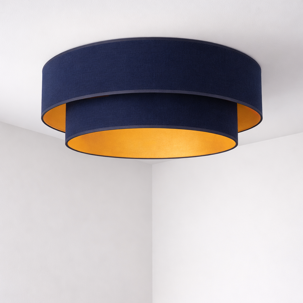 plafonnier double abat-jour bleu marine intérieur doré