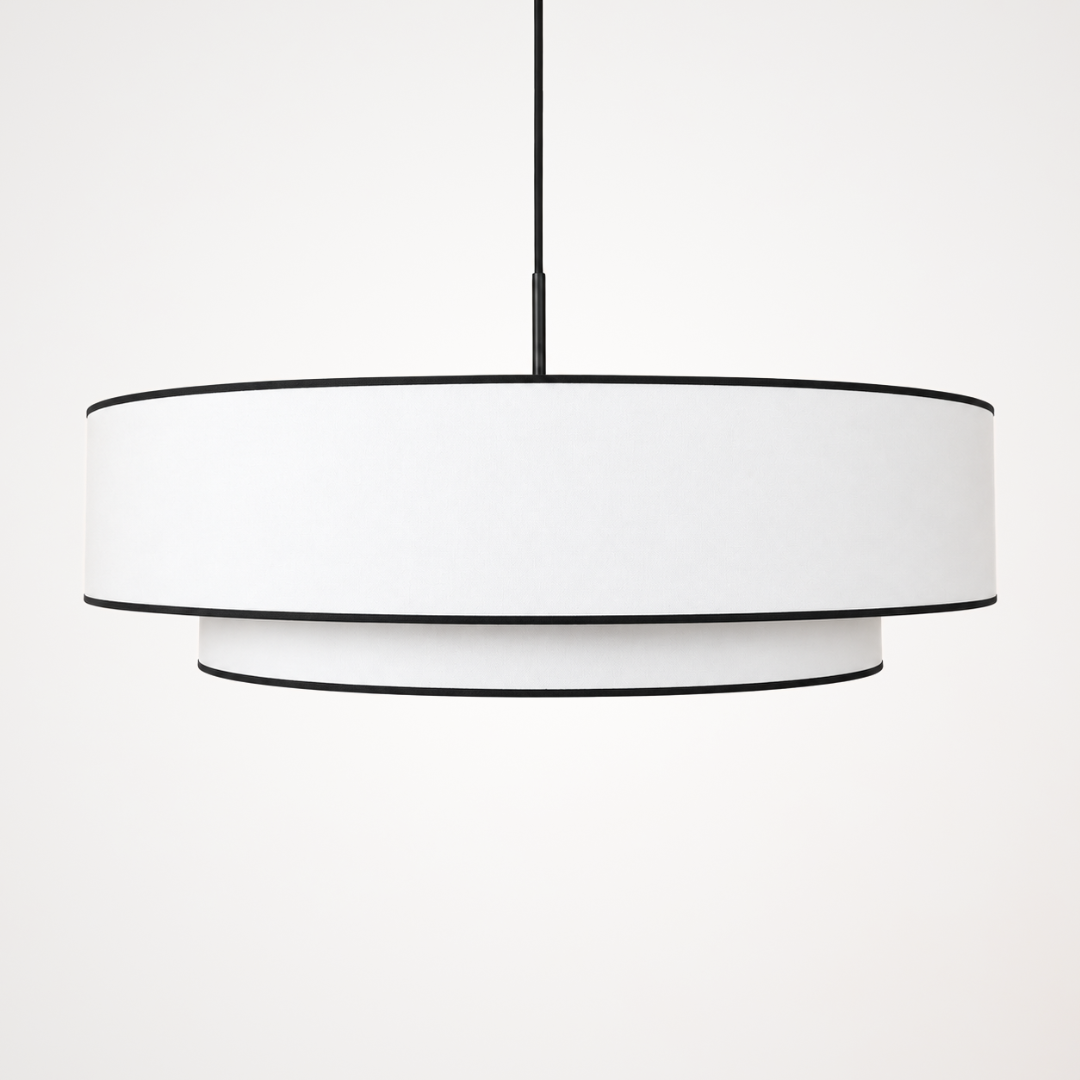 Suspension Double Abat-Jour Blanc avec bord noir