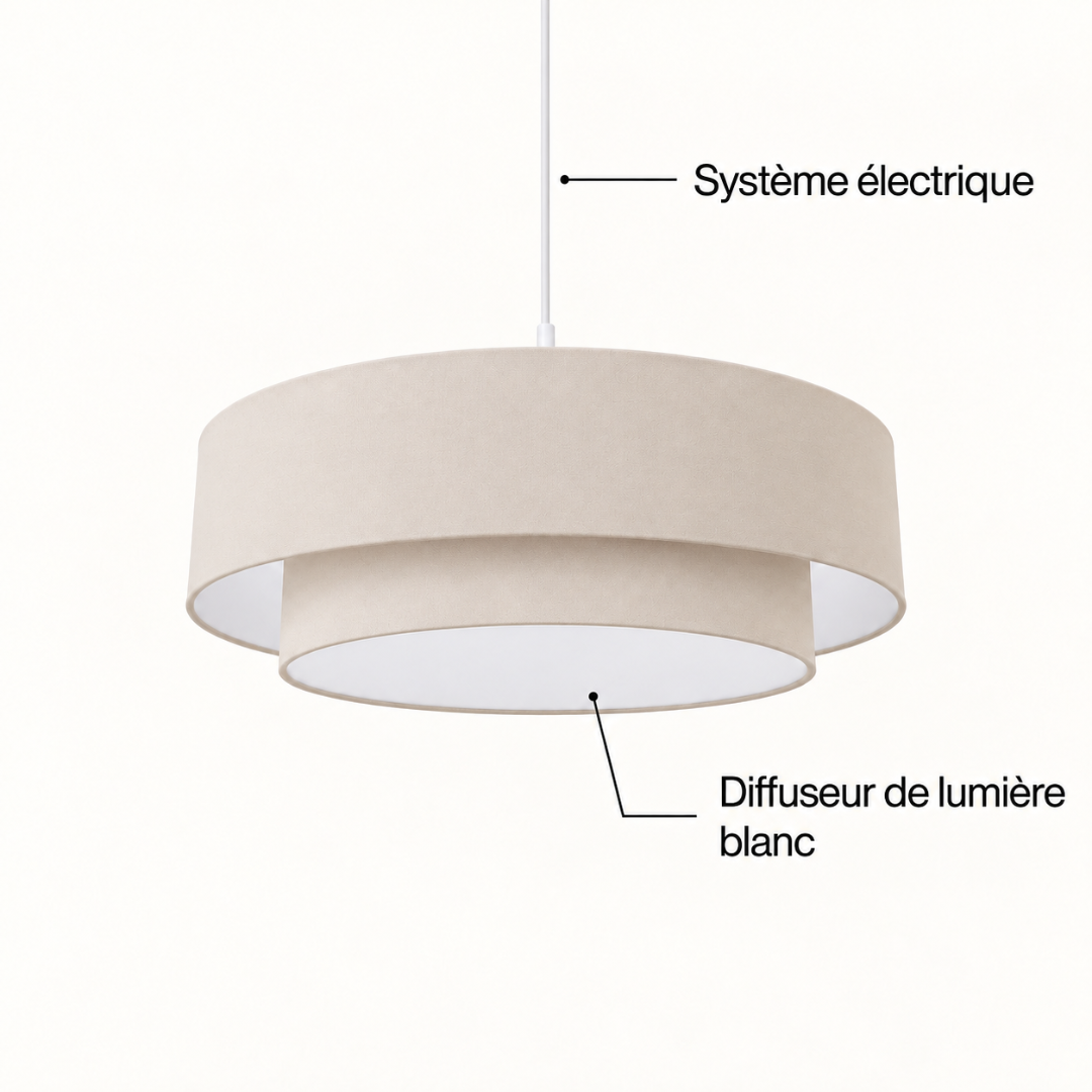 Suspension abat-jour beige avec diffuseur de lumiere