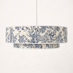 Suspension abat-jour toile de jouy bleu