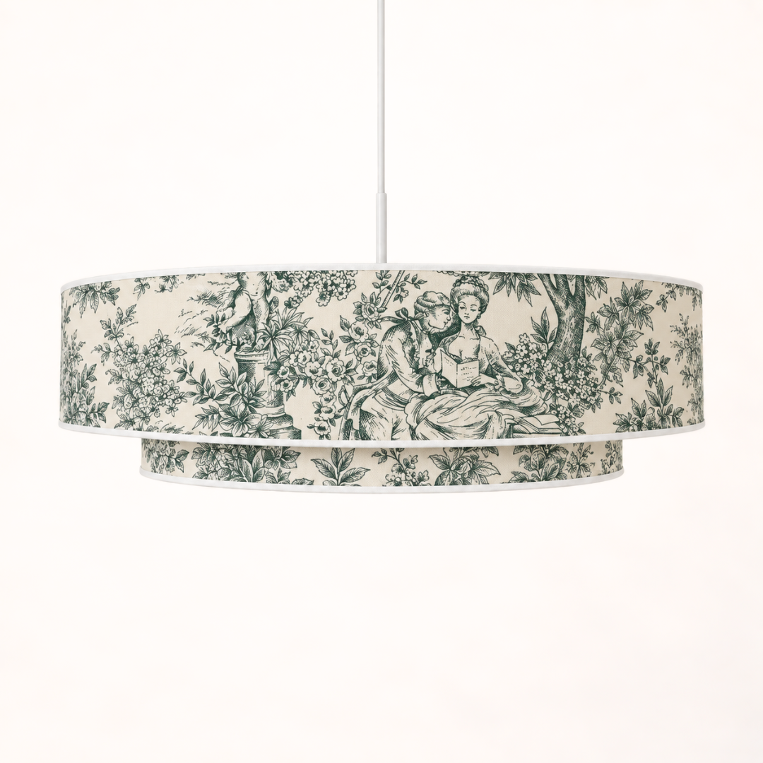 Suspension abat jour toile de jouy vert