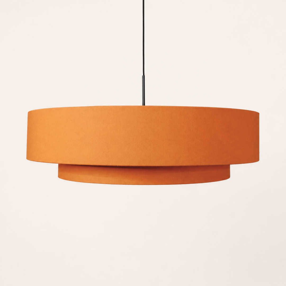 Suspension double abat-jour orange et or