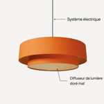 Suspension double abat-jour orange et or avec diffuseur de lumière en pvc