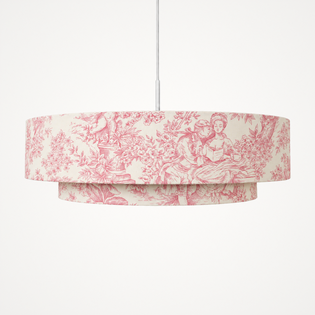 Suspension double abat jour toile de jouy rose