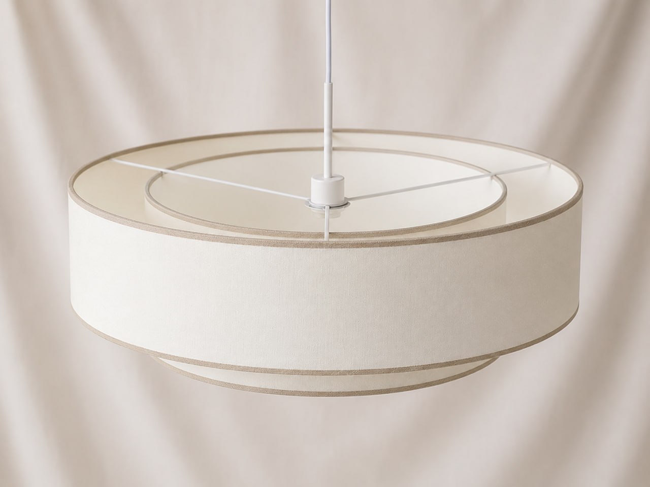 Suspension double abat-jour blanc cassé avec galon lin naturel