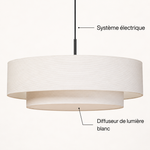 Suspension double abat jour blanc ivoire avec diffuseur