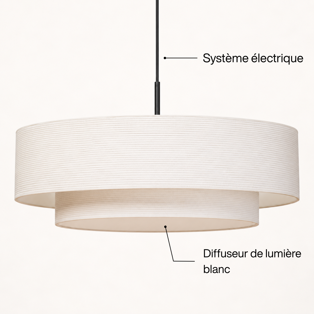 Suspension double abat jour blanc ivoire avec diffuseur