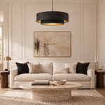 Suspension double abat jour noir et or