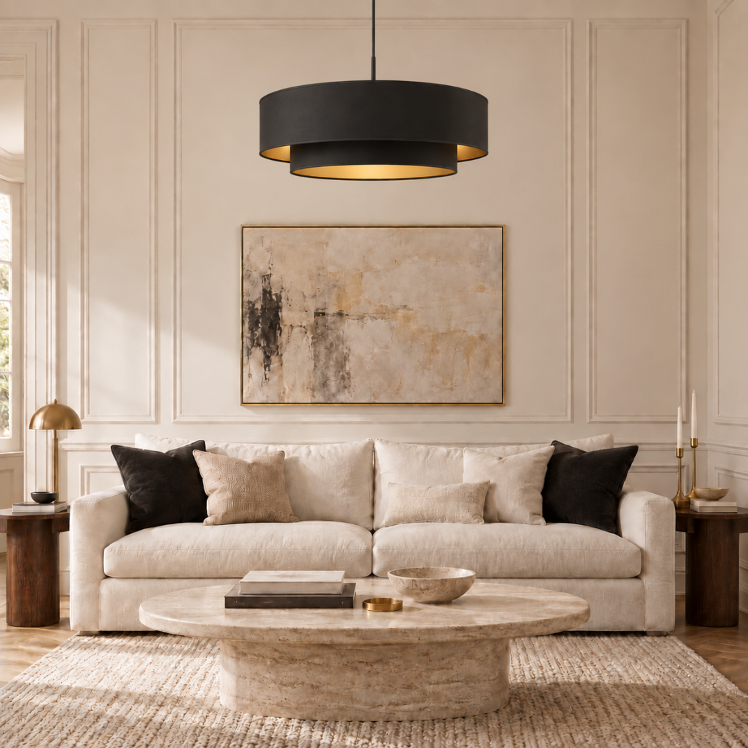 Suspension double abat jour noir et or
