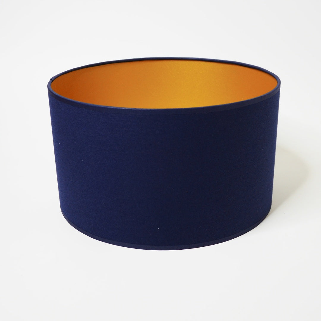 abat-jour cylindrique bleu marine et or