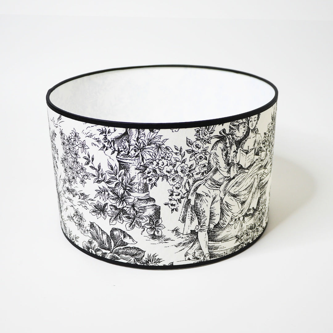 abat-jour cylindrique noir toile de jouy