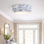 Plafonnier abat-jour toile de Jouy bleu