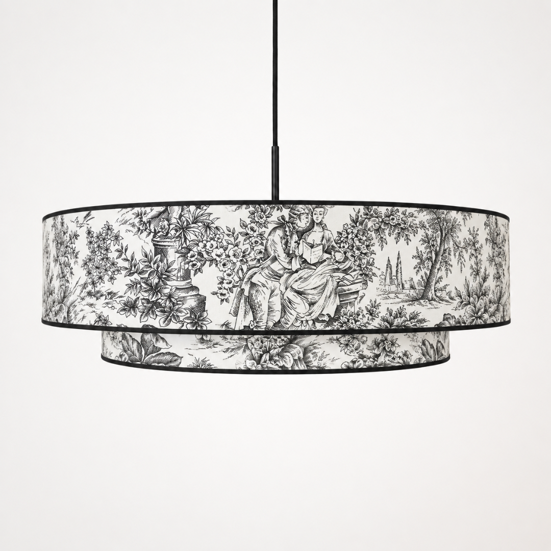 suspension abat jour toile de jouy noire