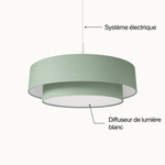 suspension abat jour vert sauge avec diffuseur de lumière PVC