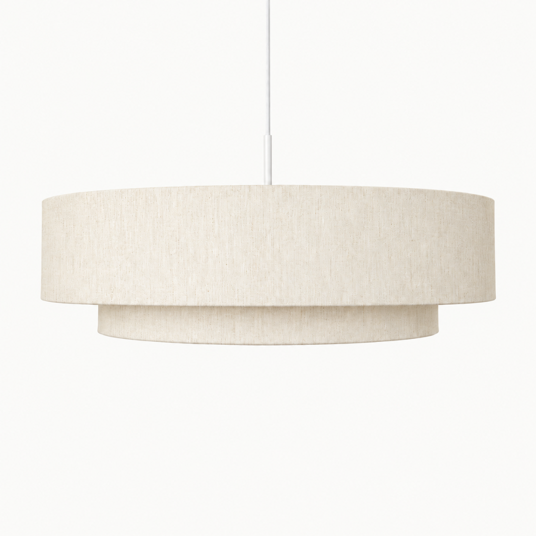 suspension double abat-jour en lin naturel beige