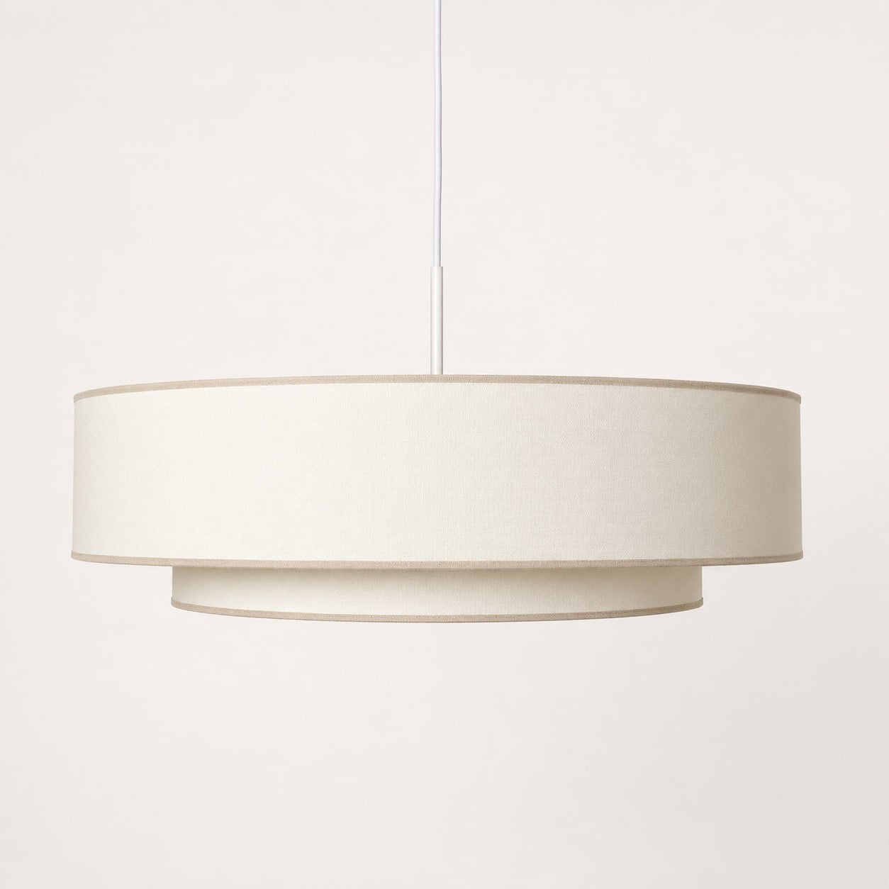 Suspension double abat-jour blanc écru et bord beige