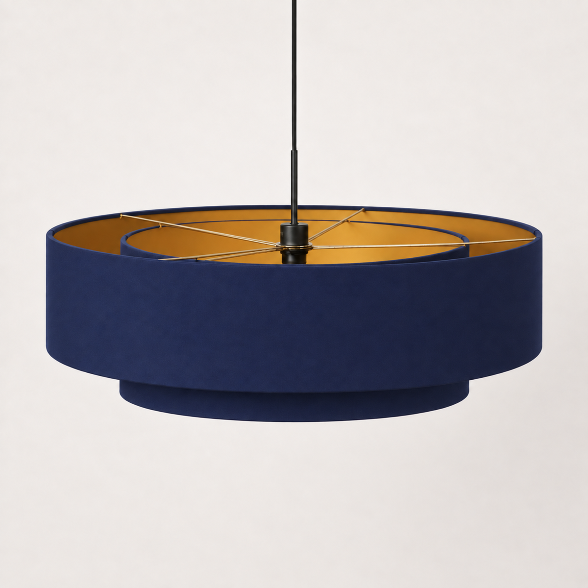 suspension double abat jour bleu marine et doré