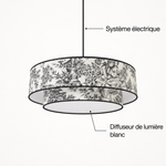 suspension toile de jouy noire avec cache luminaire
